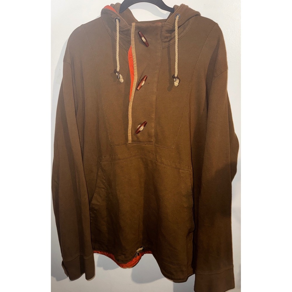 Eddie Bauer Mens XL/L Brown Toggle Hoodie Cotton Pullover Outdoor Hiking Camping